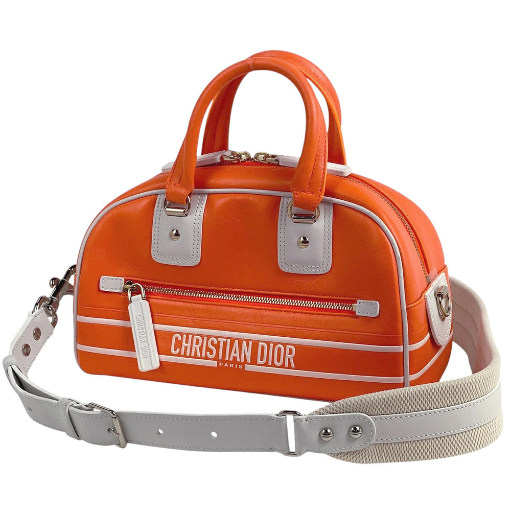 Christian Dior Handbag Vibe Bowling Bag Shoulder Leather Orange